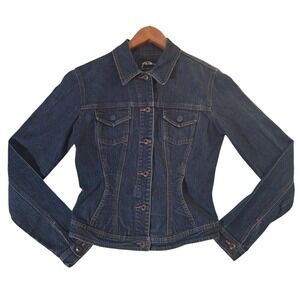 VINTAGE FUBU Denim Jacket Women Medium M Blue Stretch Long Sleeve 90s Collection